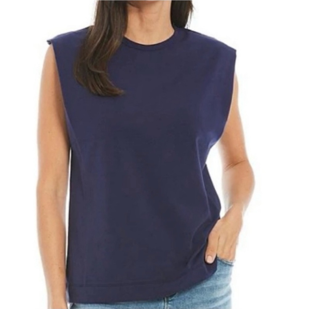 Gibson Latimer, Navy Blue Shoulder Jersey Knit Boxy Relaxed Tank Top, Large